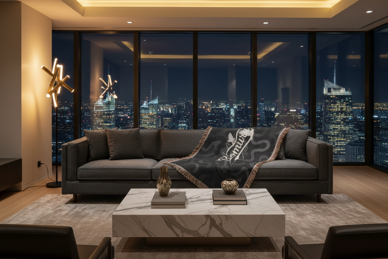 Bomura Throw Blanket - Luxury Penthouse Couch Scene