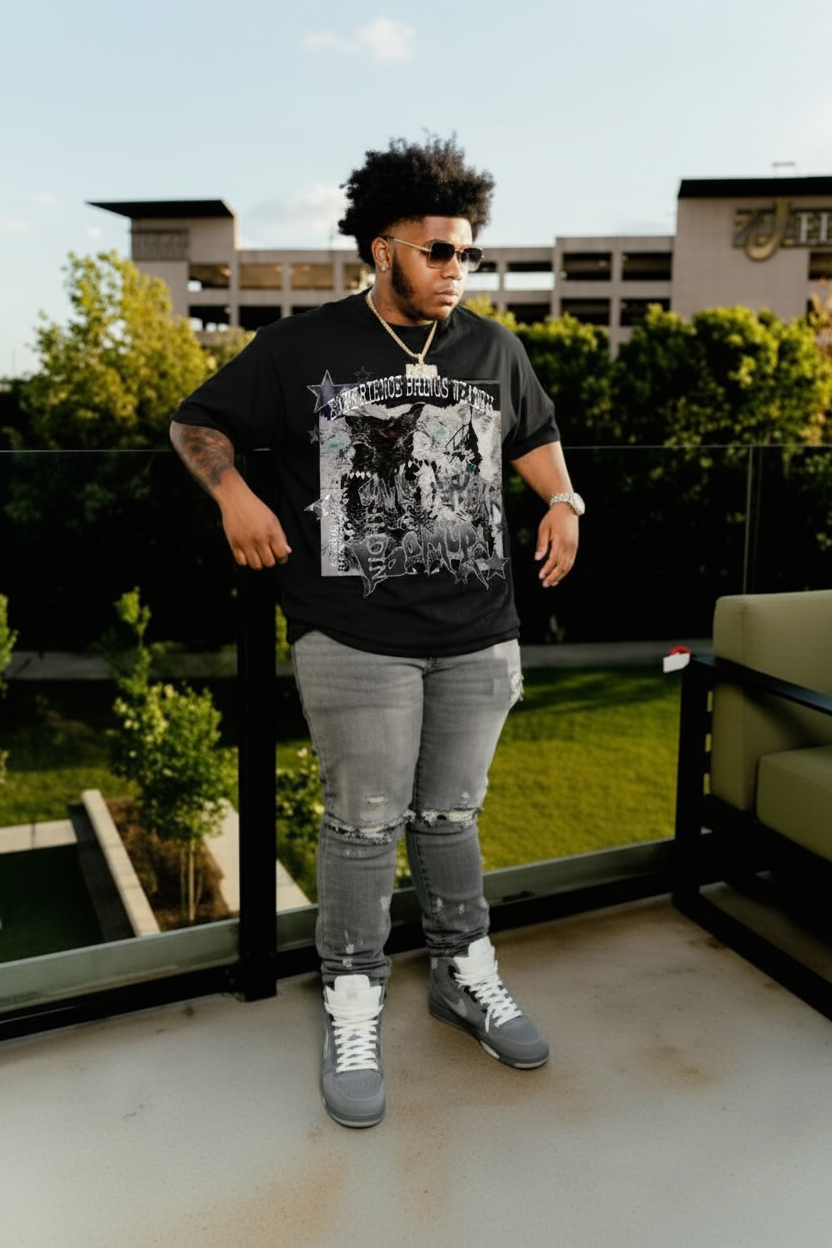 Bomura Wealth of the Wolf Tee on Model