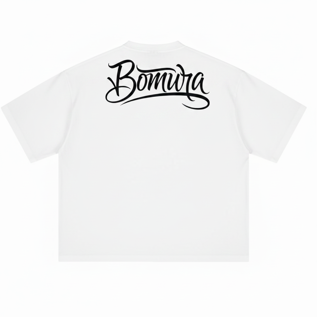 Bomura White Tee - Script Logo Back