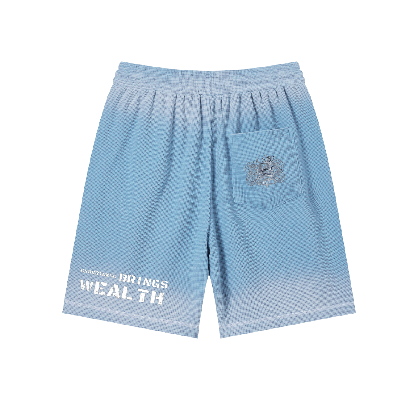 Bomura "Experience Brings Wealth" Lion Crest Contrast Stitch Sunfade Waffle Shorts