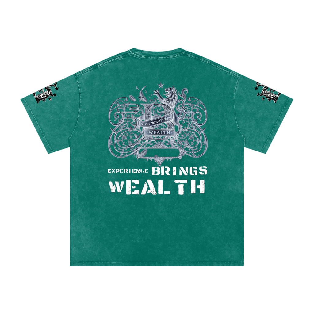 Bomura "Experience Brings Wealth" Lion Crest Snow Wash Oversized Tee