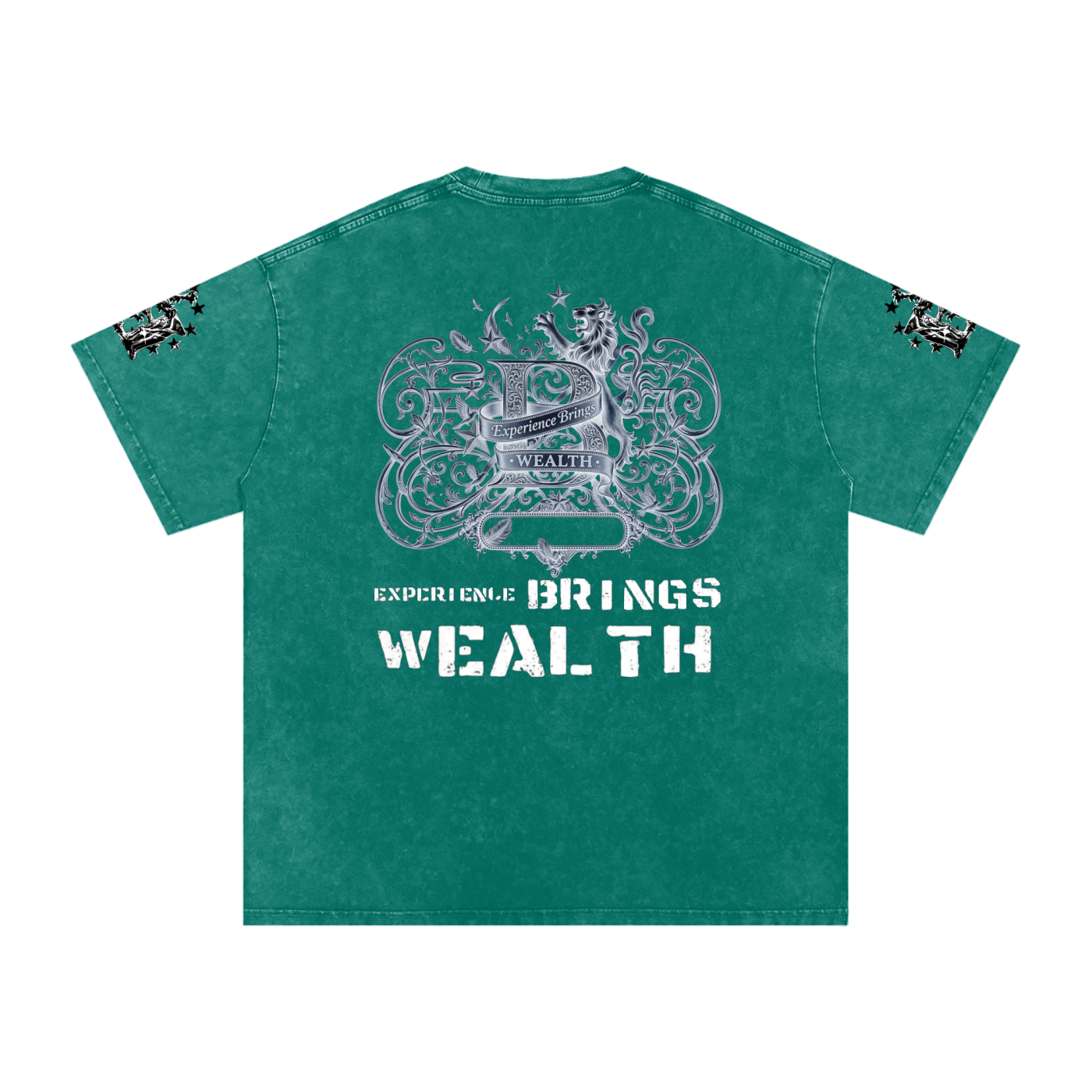 Bomura "Experience Brings Wealth" Lion Crest Snow Wash Oversized Tee