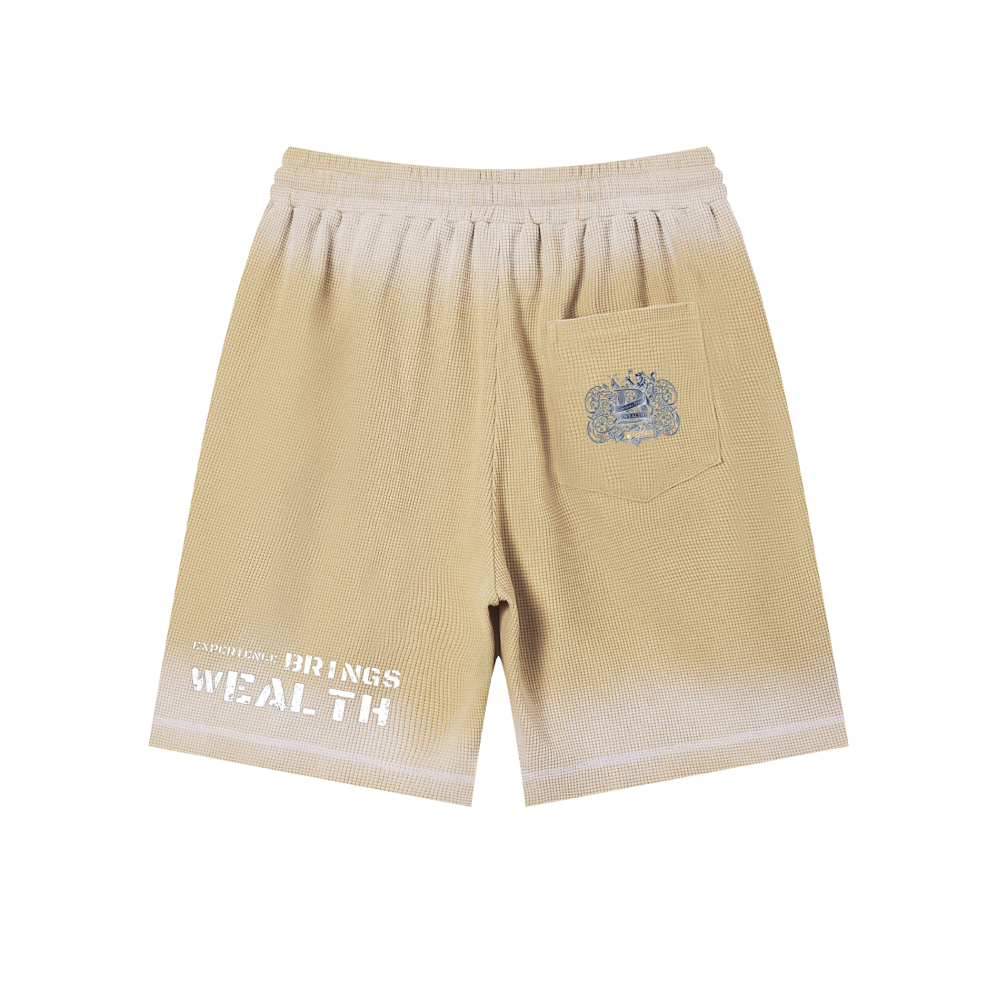 Bomura "Experience Brings Wealth" Lion Crest Contrast Stitch Sunfade Waffle Shorts