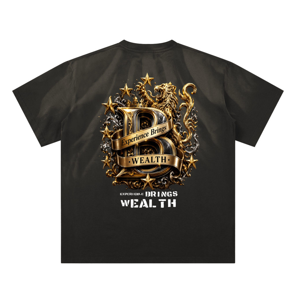 Bomura "Experience Brings Wealth" Gold B Crest Hand-Scrunched Sunfade Tee