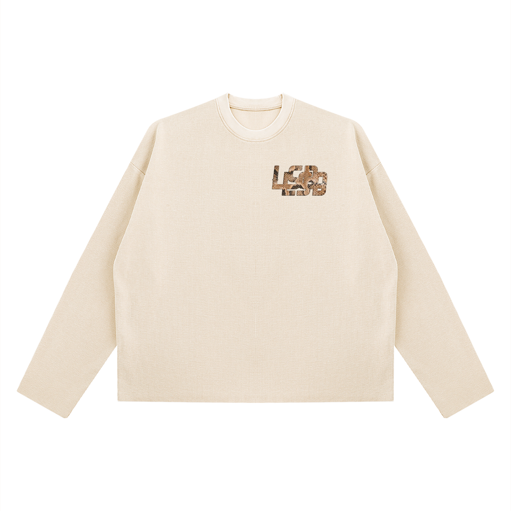 Bomura "Experience Brings Wealth" Snakeskin Waffle Boxy Long Sleeve