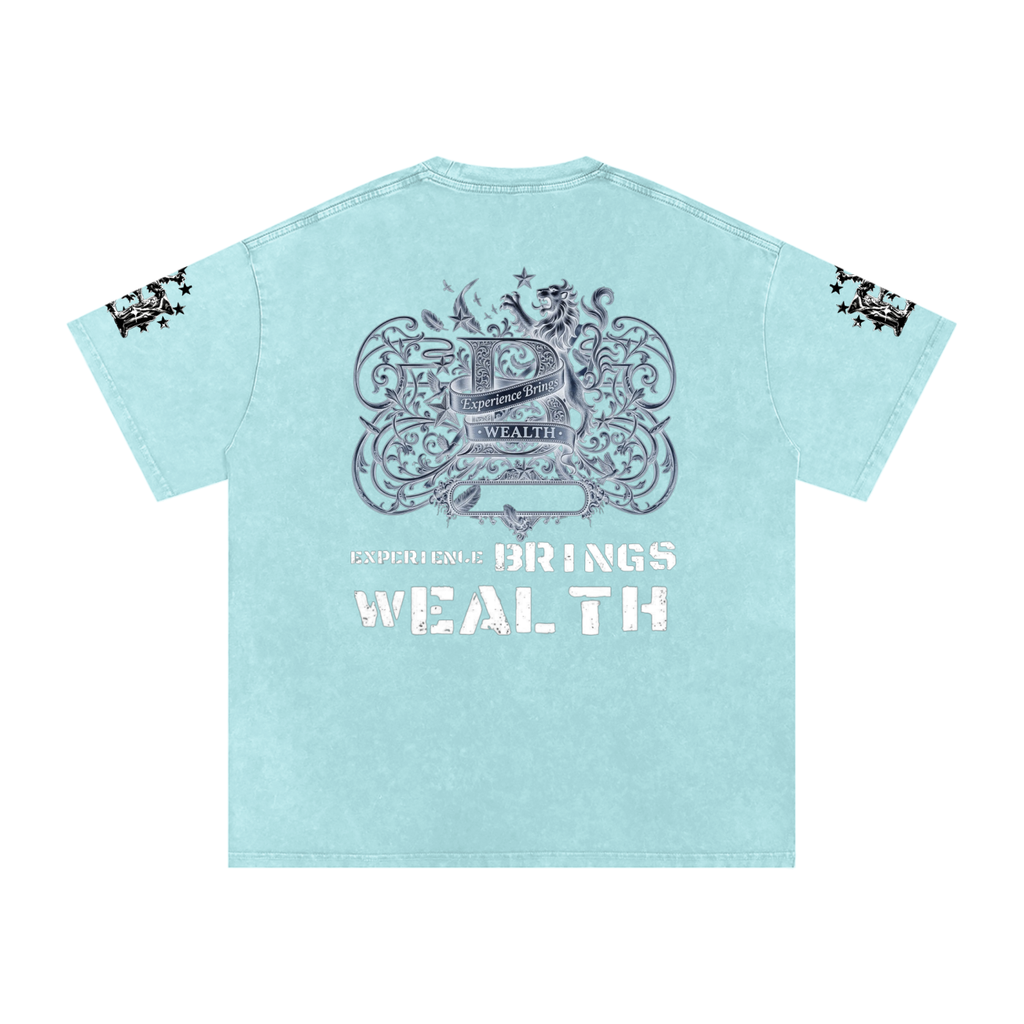 Bomura "Experience Brings Wealth" Lion Crest Snow Wash Oversized Tee