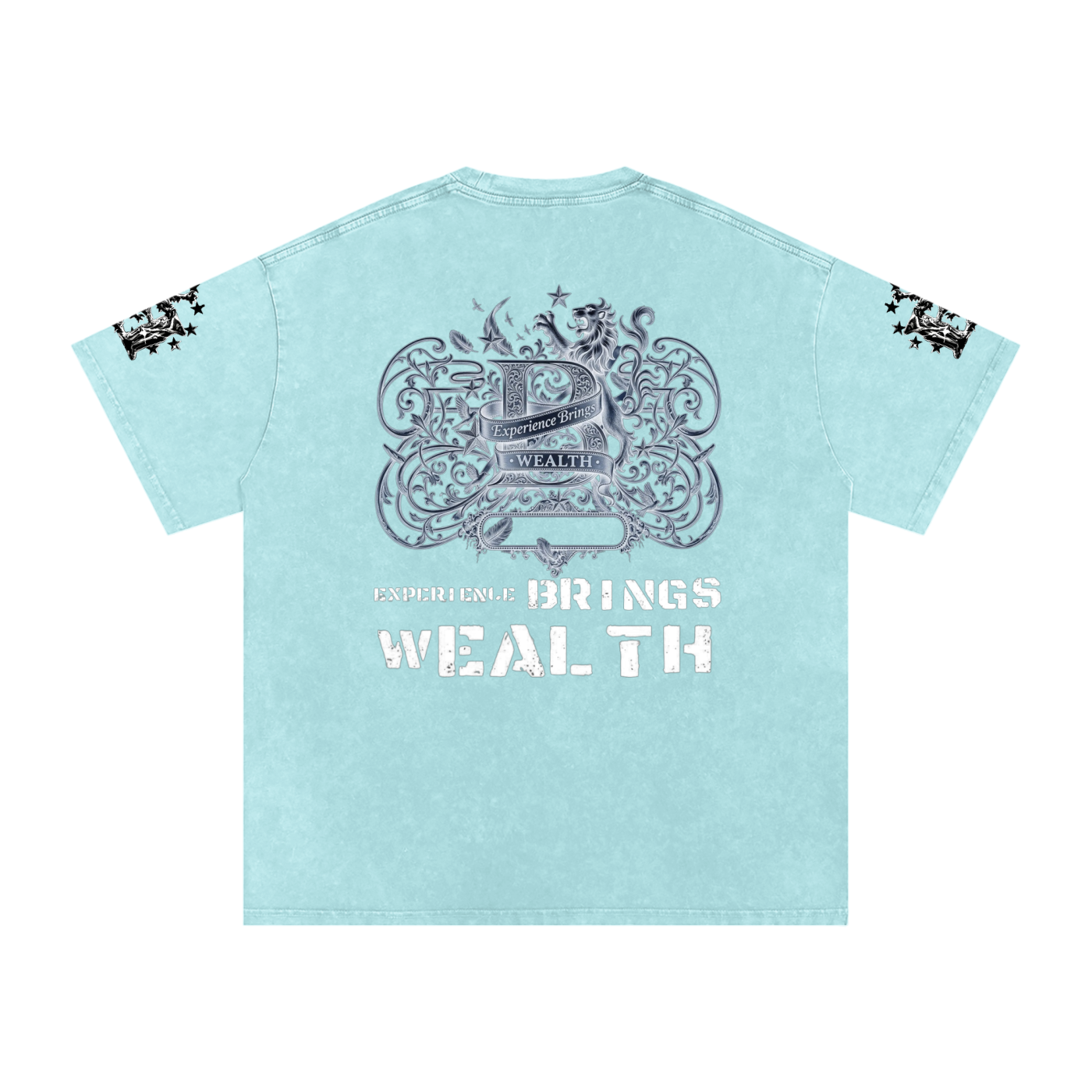 Bomura "Experience Brings Wealth" Lion Crest Snow Wash Oversized Tee