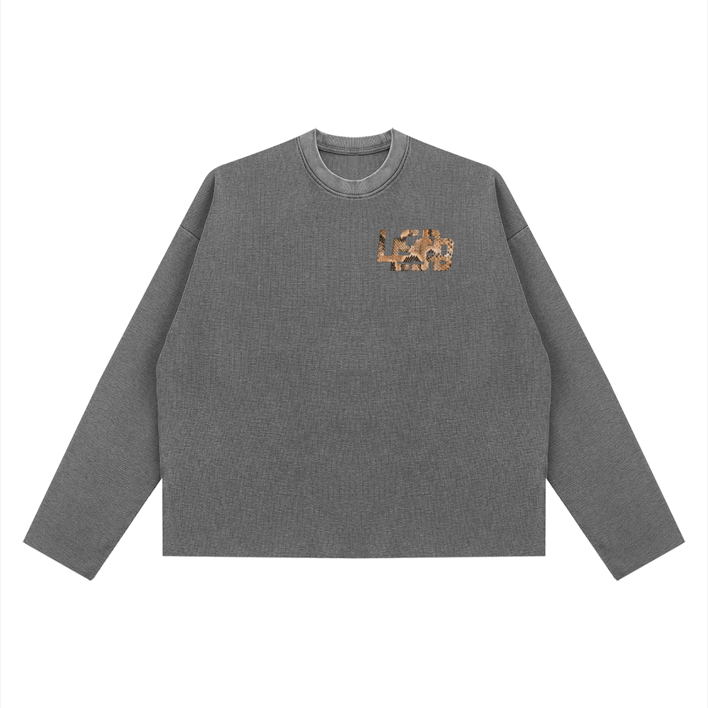 Bomura "Experience Brings Wealth" Snakeskin Waffle Boxy Long Sleeve