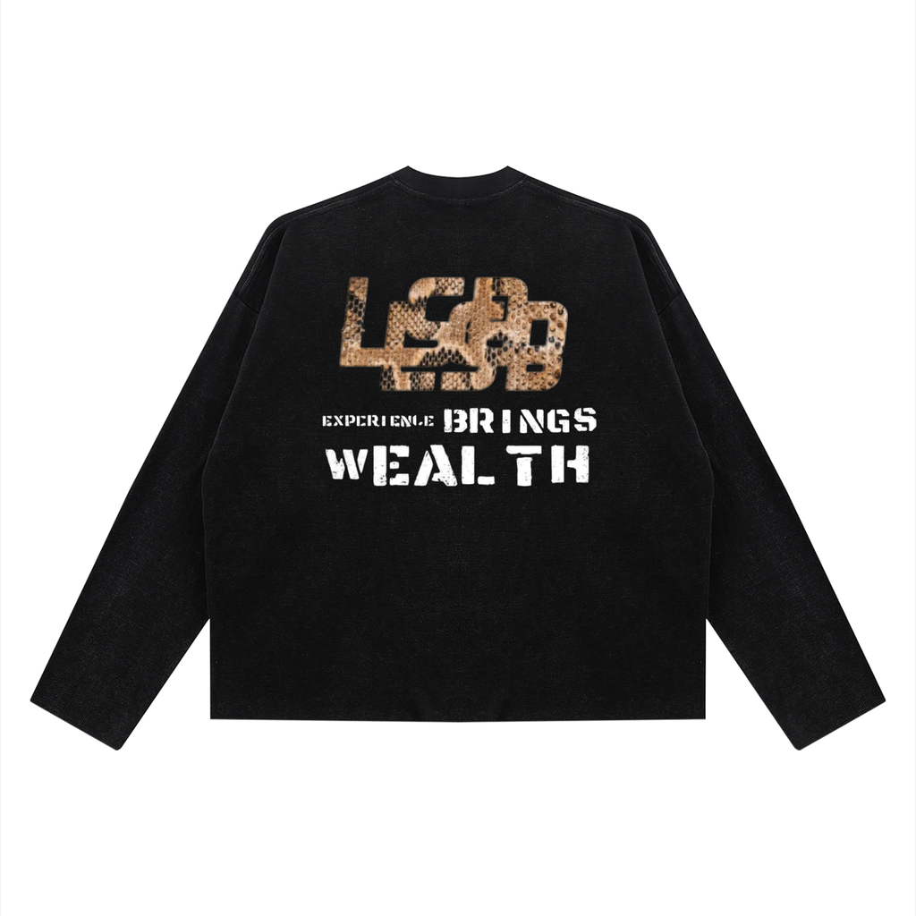 Bomura "Experience Brings Wealth" Snakeskin Waffle Boxy Long Sleeve