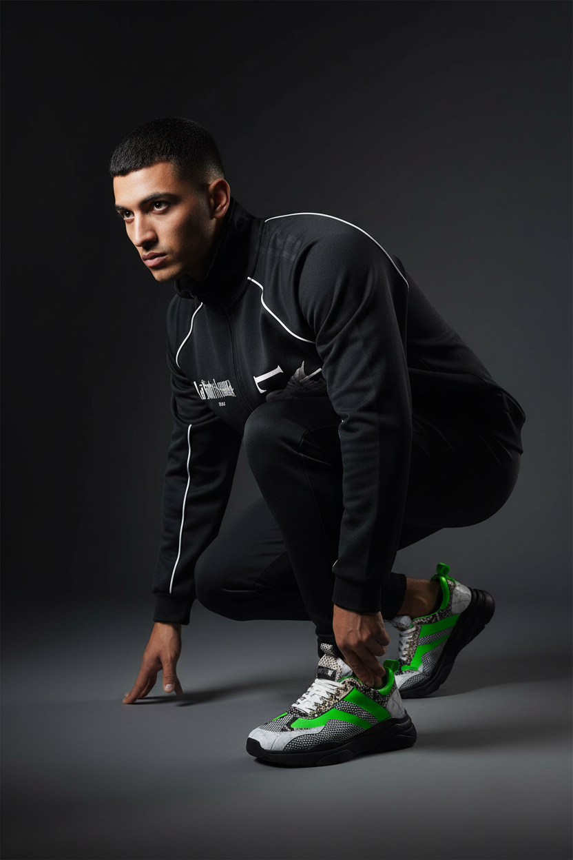 Detail crouch pose editorial