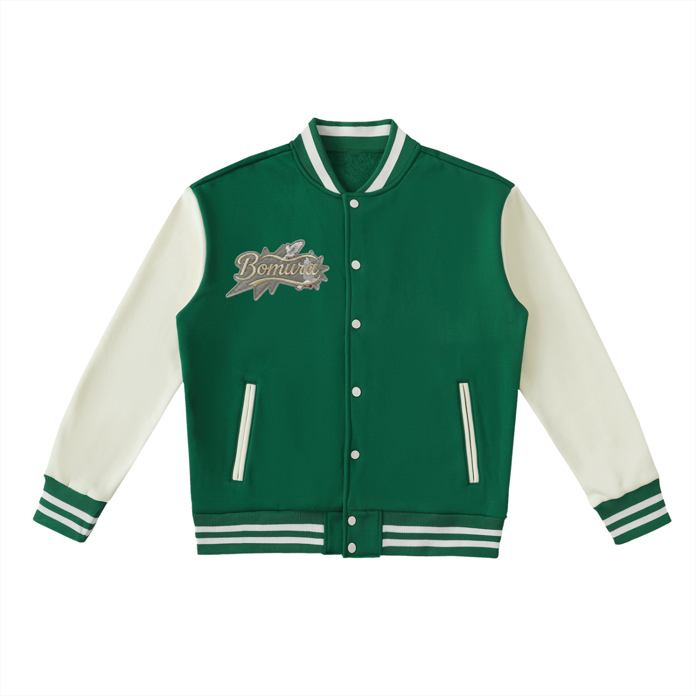 Bomura Embroidered Two-Tone Fleeced Varsity Jacket
