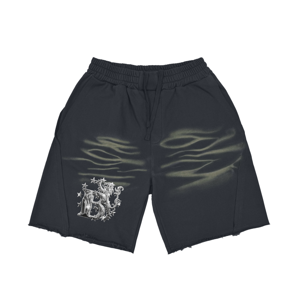 Bomura Inferno Lion Emblem Washed Monogram Shorts