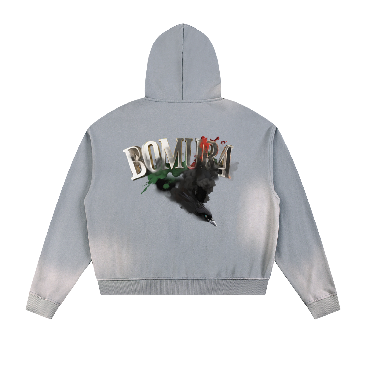BOMURA Crow Sigil Metal Piece Oversized Zip Hoodie