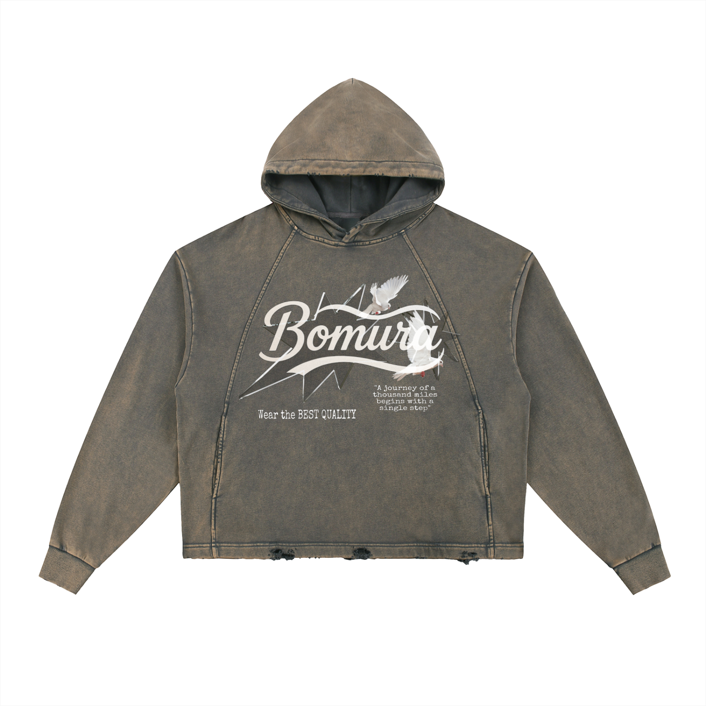 Bomura Collection '26 Vintage Washed Frayed-Hem Hoodie