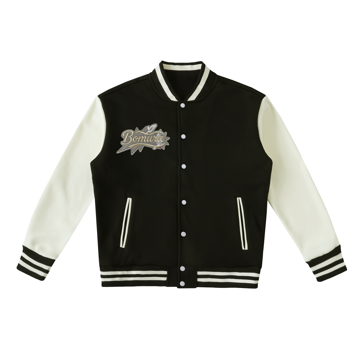 Bomura Embroidered Two-Tone Fleeced Varsity Jacket