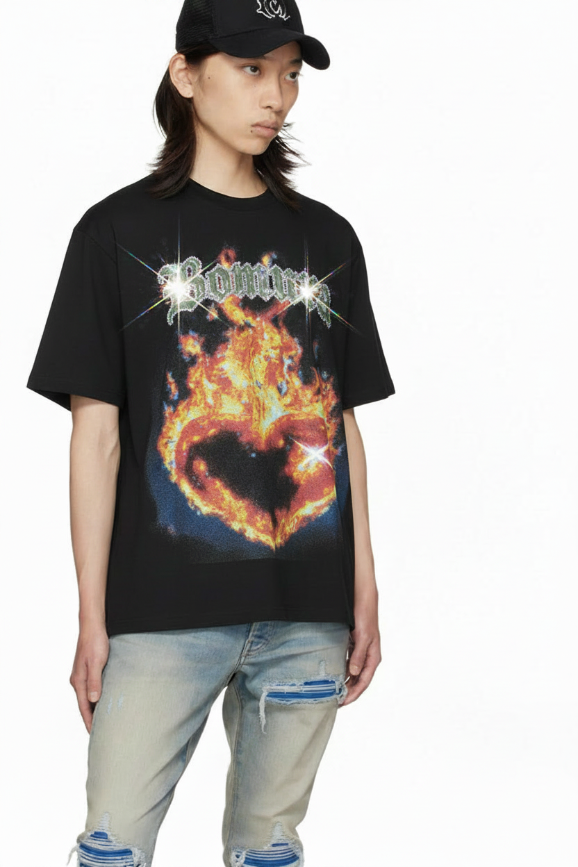 Fuoco D'Oro Tee with sparkling rhinestones