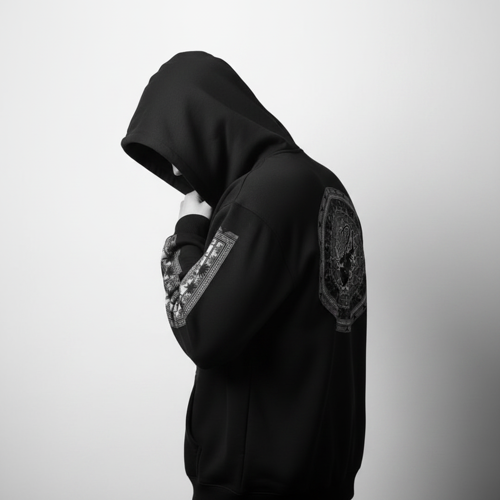Model Back View - Bomura Tribal Mandala Oversized Pullover