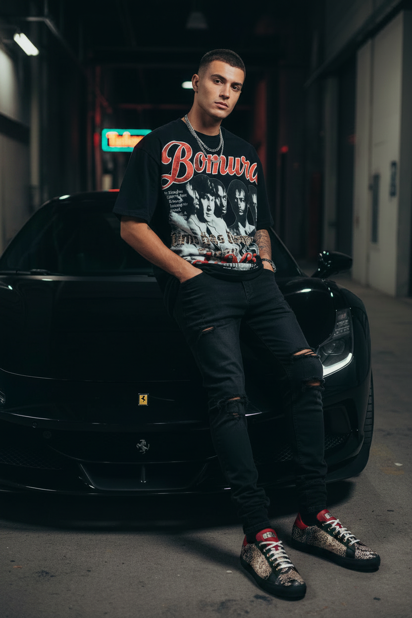 Model wearing La Santos Bomura 1s with Bomura Tee