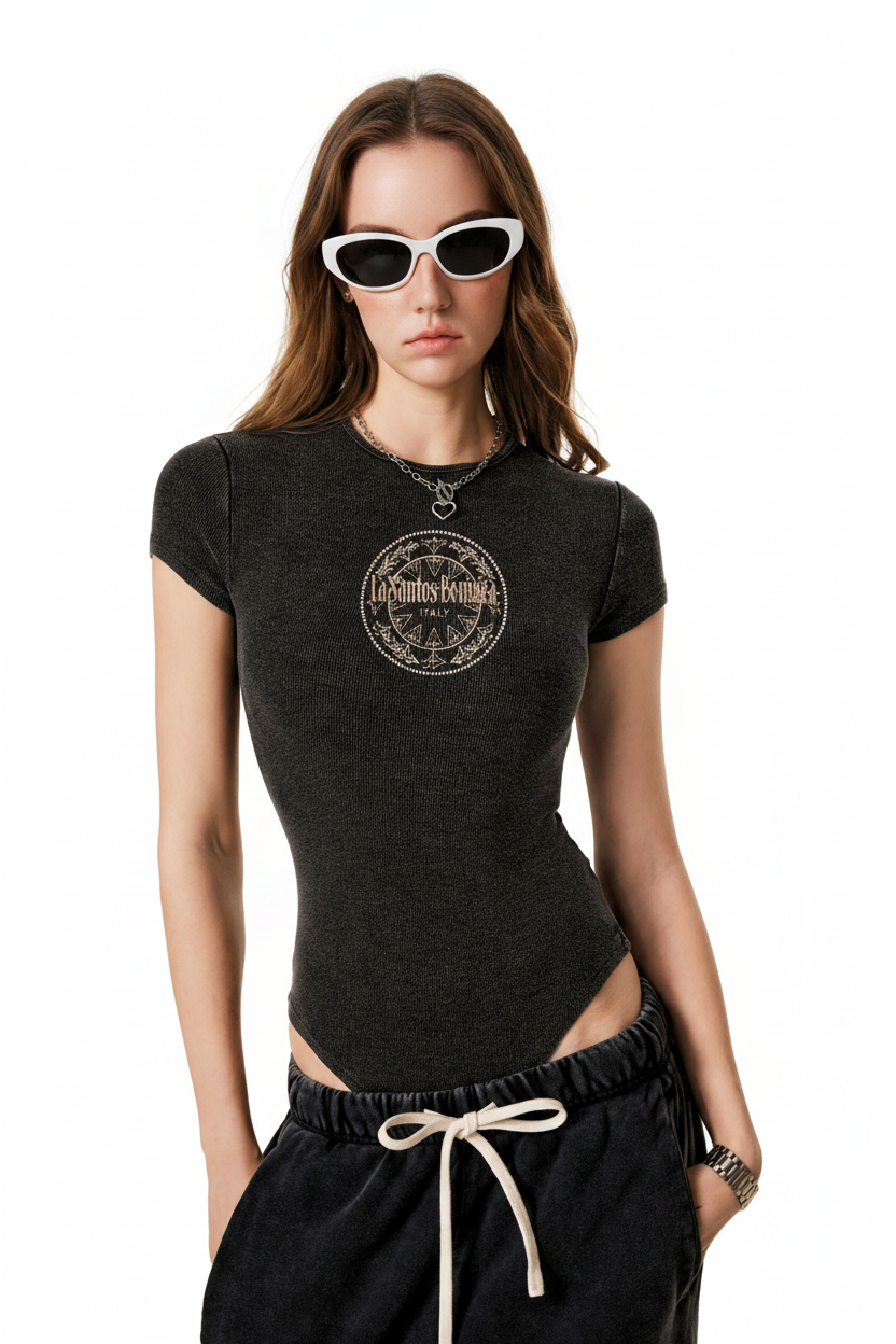 Model wearing LaSantos Bomura Bodysuit with Logo