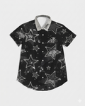 Bomura Lion Emblem Crystal Star Studded Button-Up Shirt