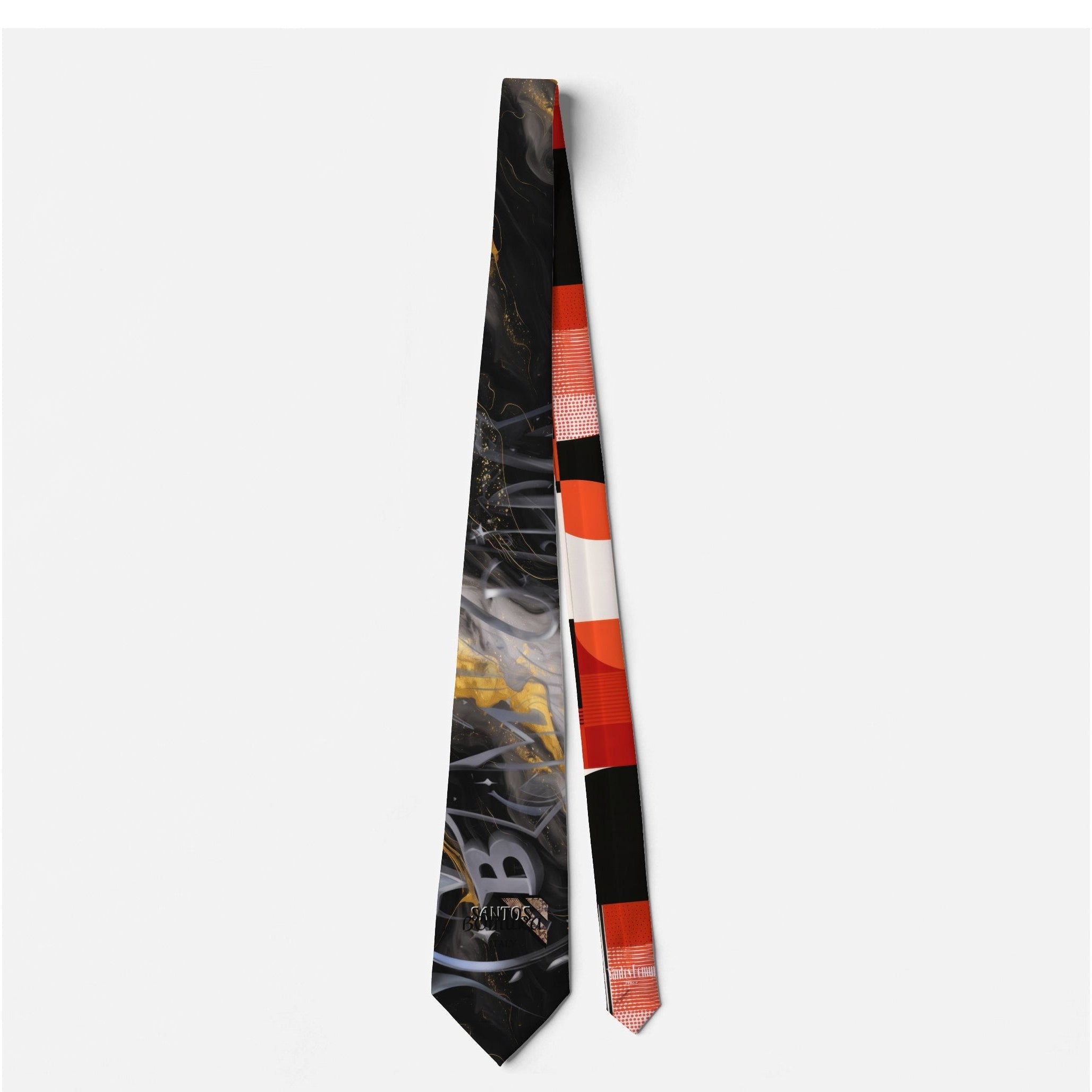 Bomura Men's Gilton Silk 7-Fold Red ,Geographical, Signature Tie