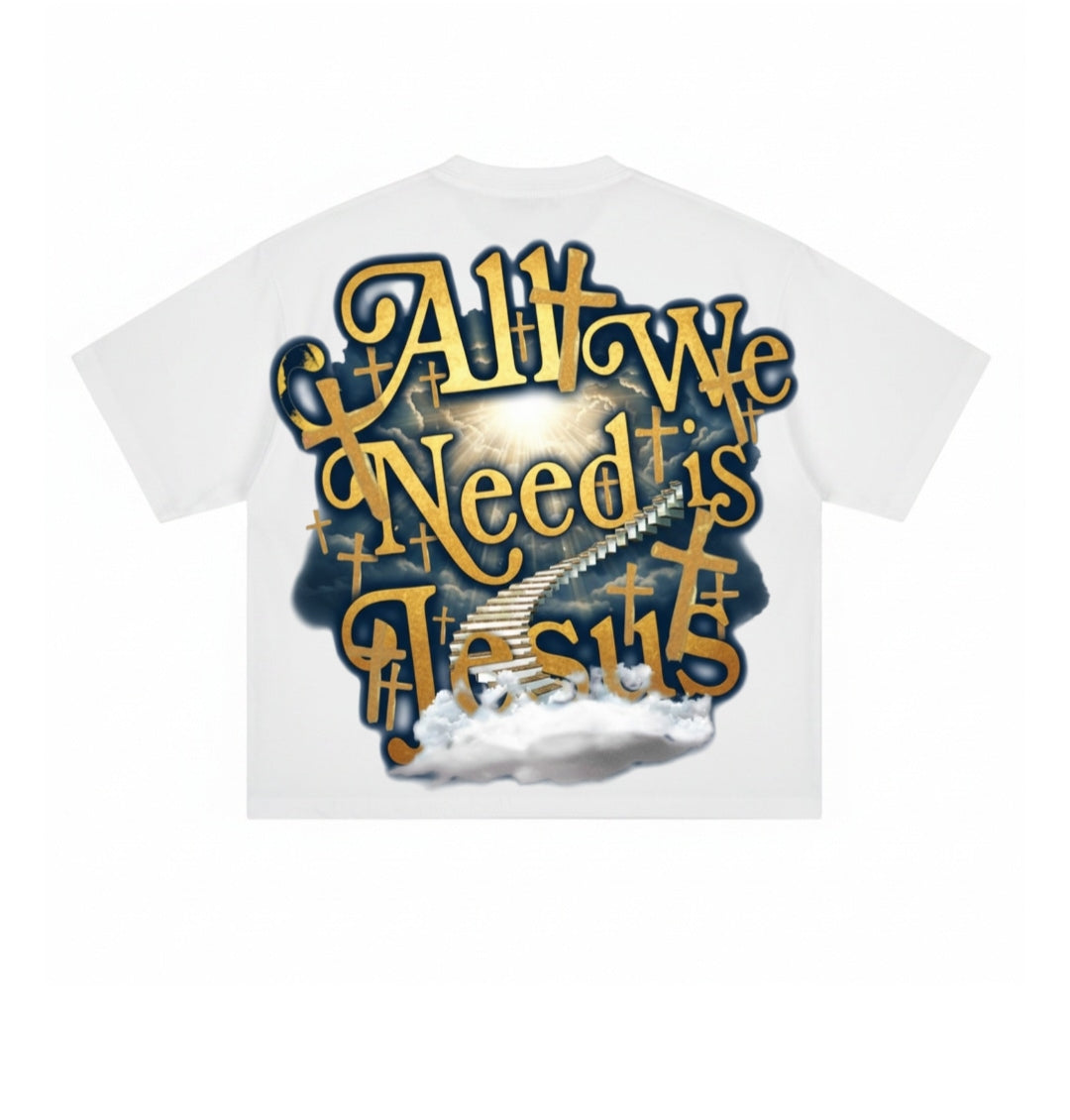 All We Need Is Jesus Drop Oversized Tee — Black/Gold