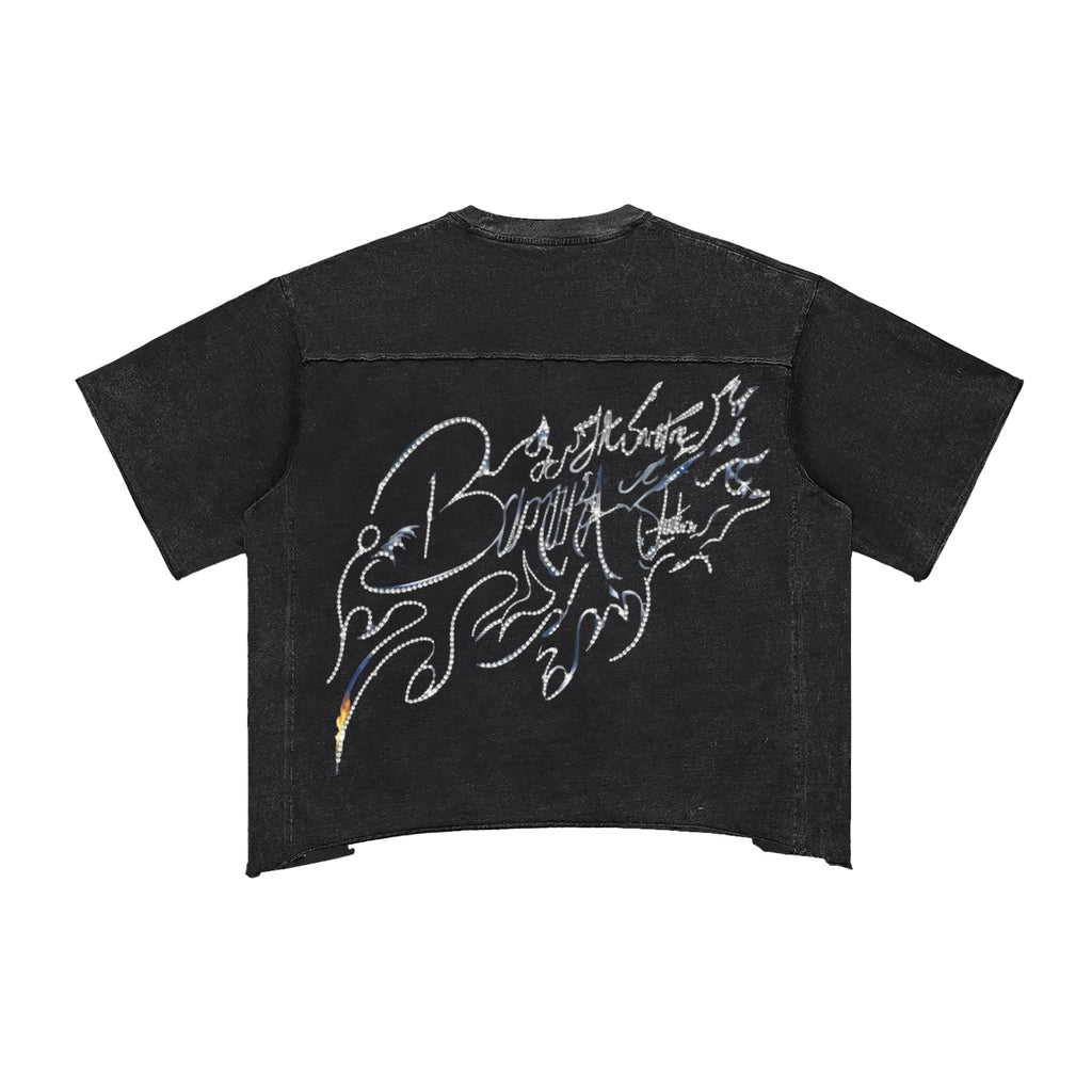 Bomura Signature rhinestone XVI — Raw Edge Boxy Tee
