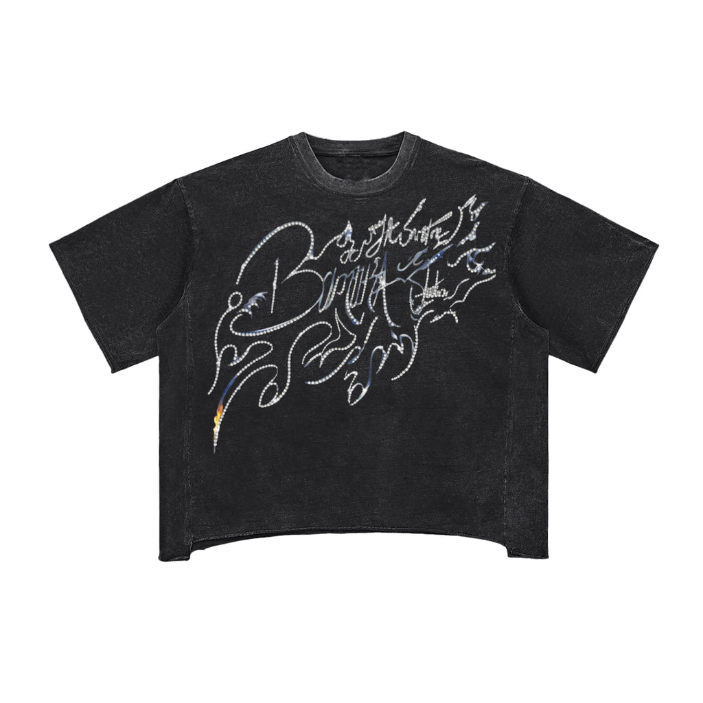 Bomura Signature rhinestone XVI — Raw Edge Boxy Tee