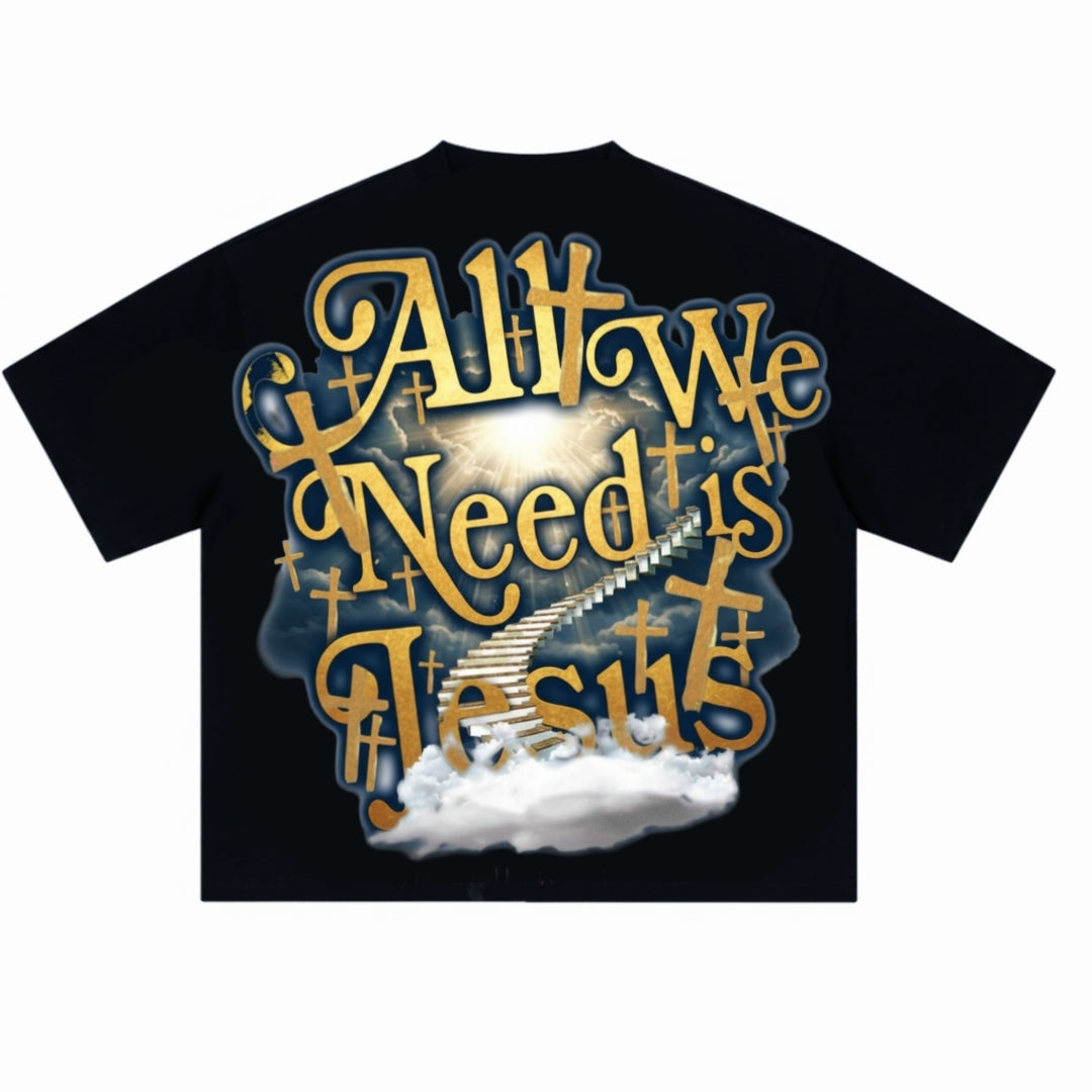 All We Need Is Jesus Drop Oversized Tee — Black/Gold