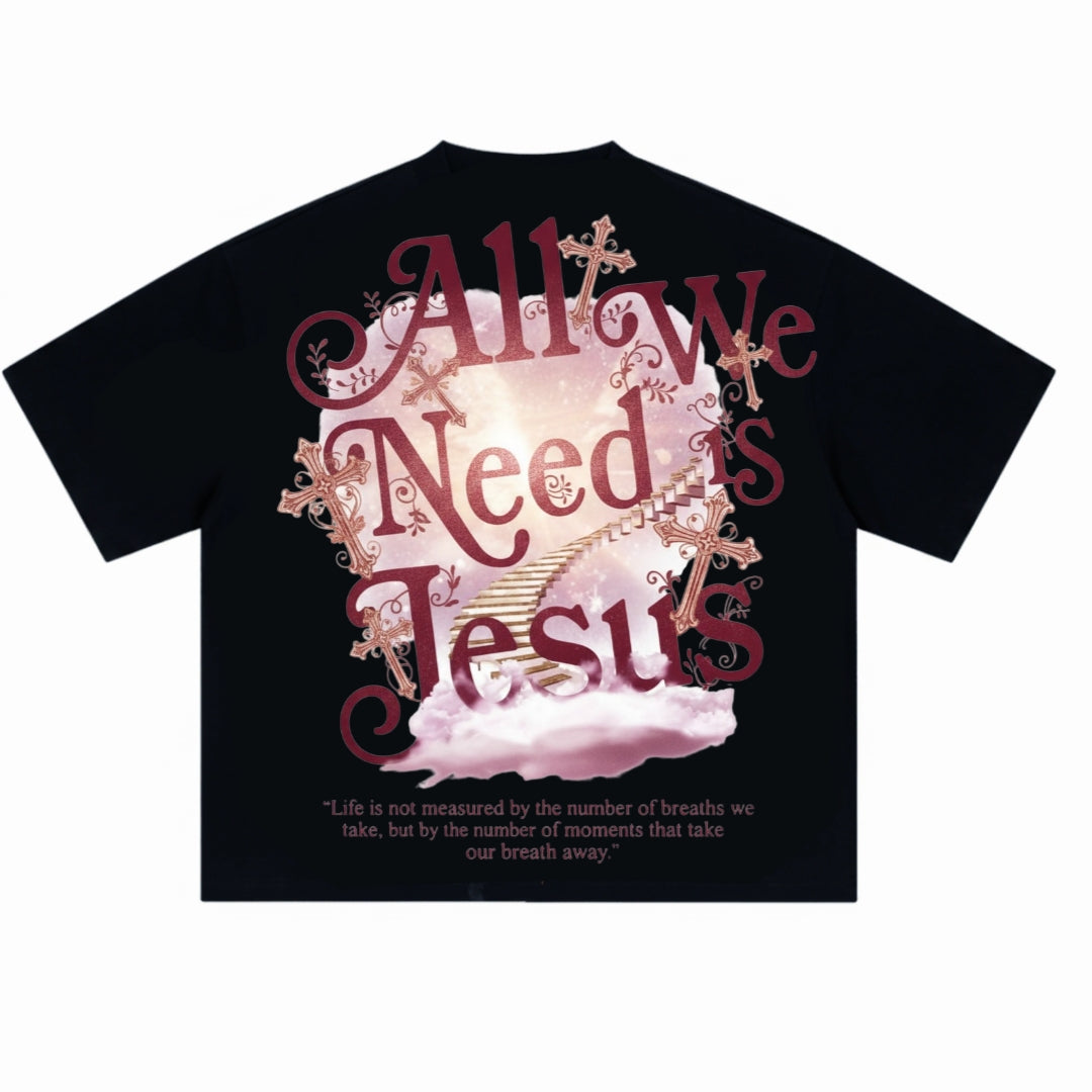 All We Need Is Jesus Burgundy/Rose Oversized Tee | Faith