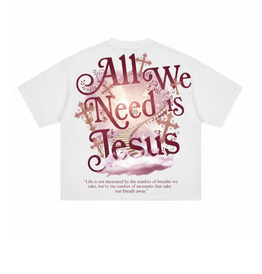All We Need Is Jesus - Burgundy/Rose Oversized Tee